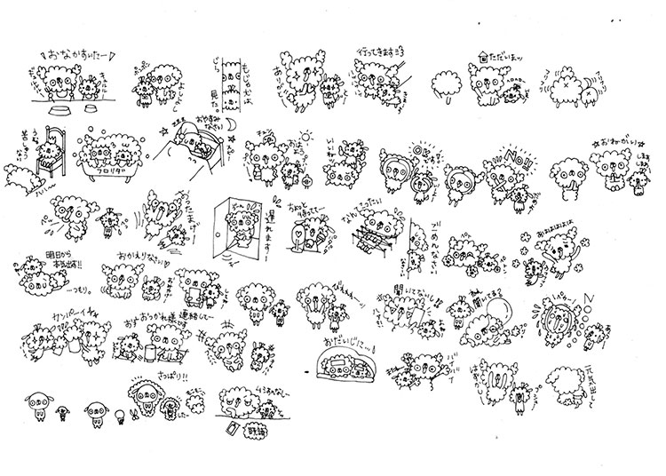 もじゃーずのLINEスタンプの下絵スキャン